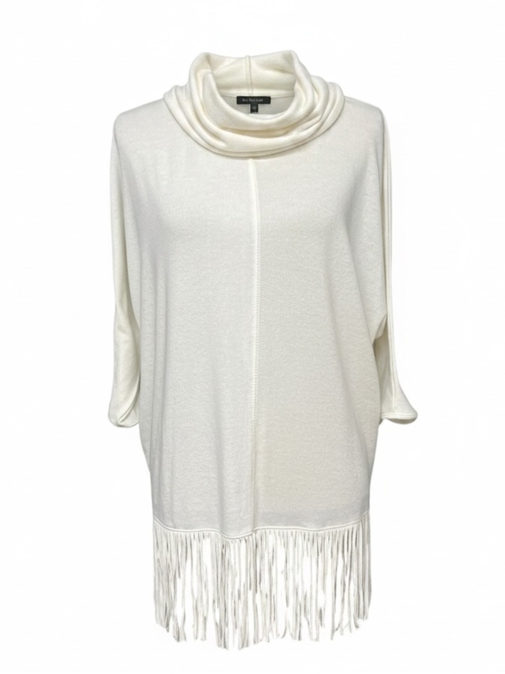 Terre Blue Ivory Fringed Dolman Sleeve Tunic Sweater Size Medium